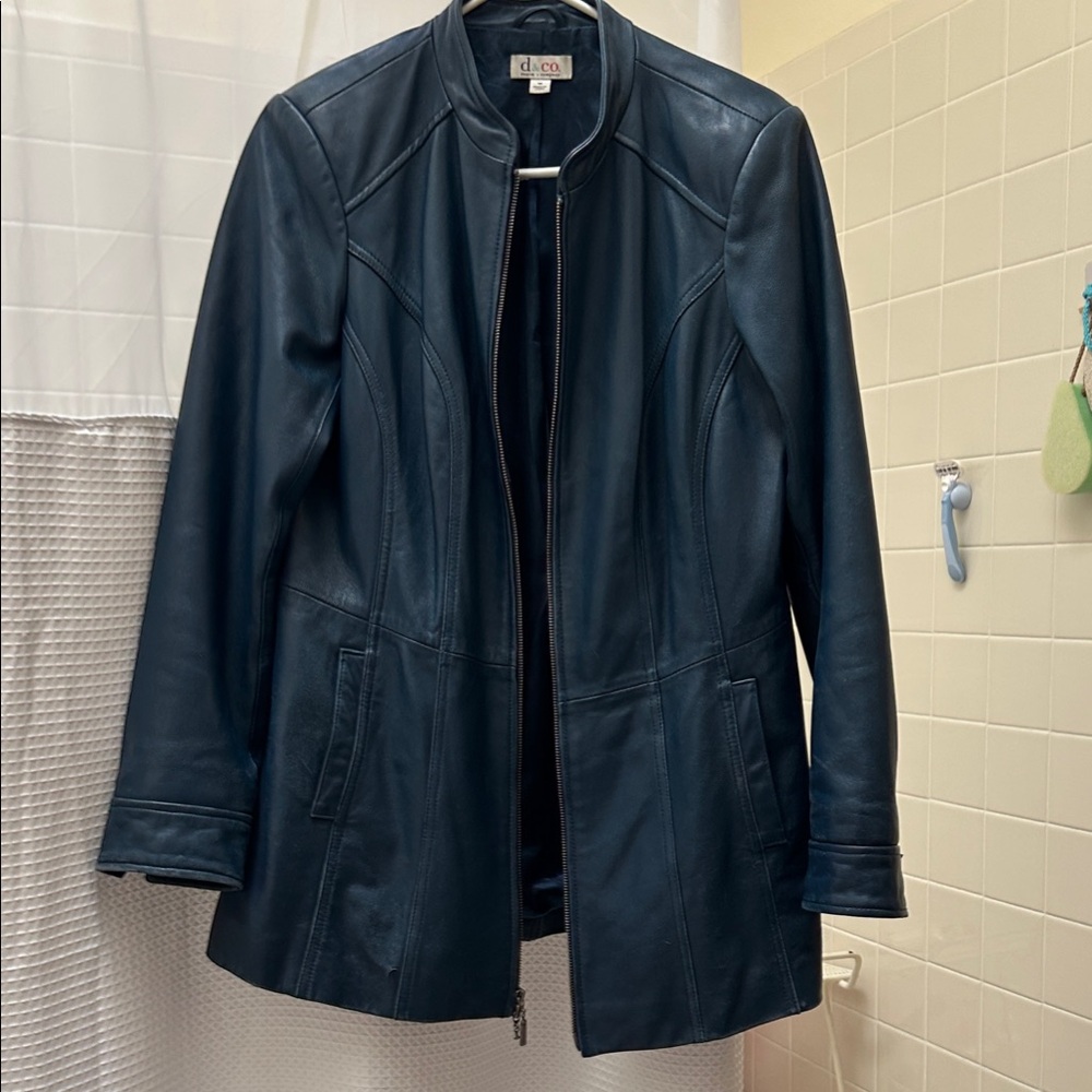 Medium blue Dana Buchman Leather Jacket repaired 2 damaged